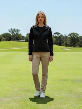 Nike Golf, Black Full Zip Hooded Jacket Windbreaker Women’s Check Lined, Large